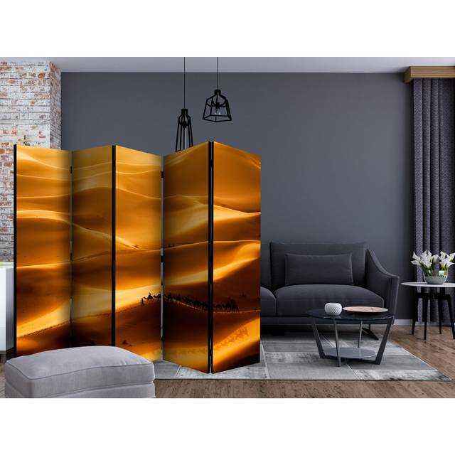 Room Divider - Caravan Of Camels II [Room Dividers] - Black;Orange (172cm H X 225cm W X 3cm D)