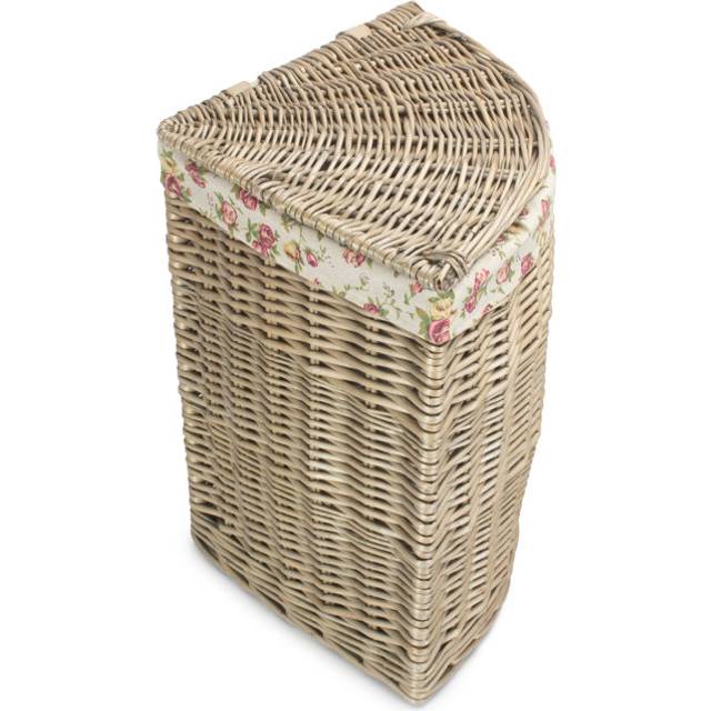 Wicker Corner Laundry Bin with Garden Rose Lining - Antique Wash (Small (50cm H x 33cm W x 33cm D))