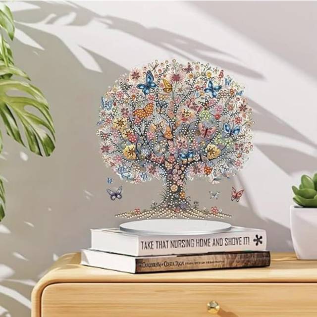 Vermontville 5D DIY Floral Butterfly Tree Diamond Painting Kit Rhinestone Acrylic Table top Ornament Decoration - White (71.12cm H X 63.5cm W X 7.62cm D)