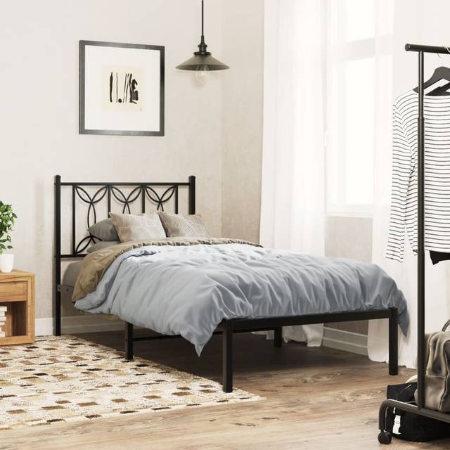 Lark Manor Metal Bed Frame With Headboard White Single - Black (Single (3&#39;))
