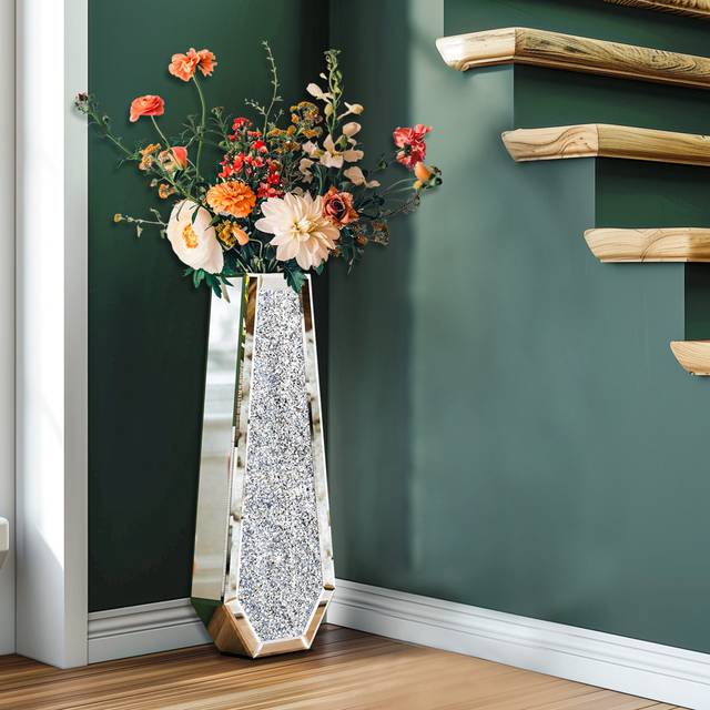 Canora Grey Batula Glass Floor Vase Silver 68cm H X 11cm W X 16cm D