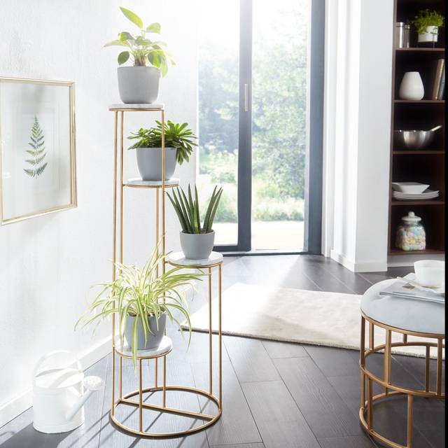 Canora Grey Plant Stand Real Marble White 36.5cm x 107.5cm x 36.5cm Free -standing flower stool with 4 shelves Large modern plant shelf - Gold (107.5cm H X 36.5cm L X 36.5cm D)