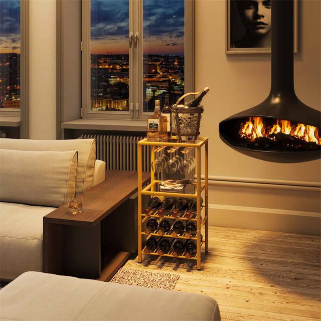 Freestanding Wine Rack With Glass Holder - Gold;Clear (78cm H X 39cm W X 29cm D)