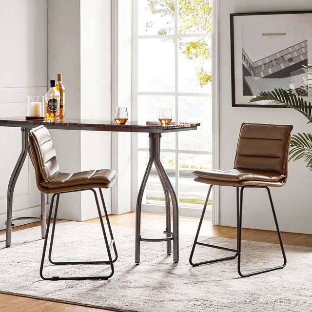 Brely Upholstered Counter Stool with Metal Frame - Camel (90.17cm H X 43.18cm W X 53.34cm D)
