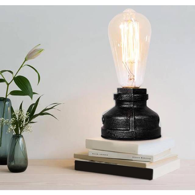 Vintage Style Desk Light Creative Table Lamp Water Pipe Table Night Lights, Bedside Desk Lamps, Industrial Steampunk Retro Base E27 Holder Fitting Lig - Brushed Silver (7.5cm H X 9.5cm W X 9.5cm D)