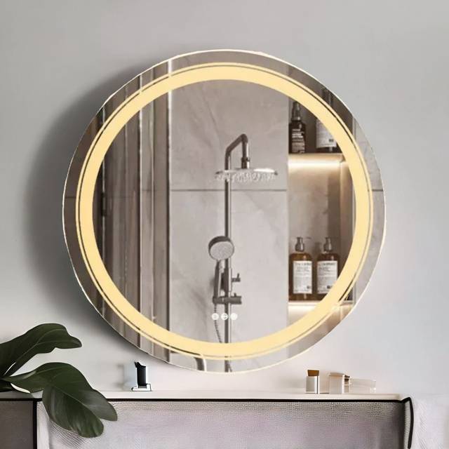 LED Illuminated Dimmable Round Wall Mirror With Anti-Fog And Demister - White (60cm H X 60cm W X 4.5cm D)