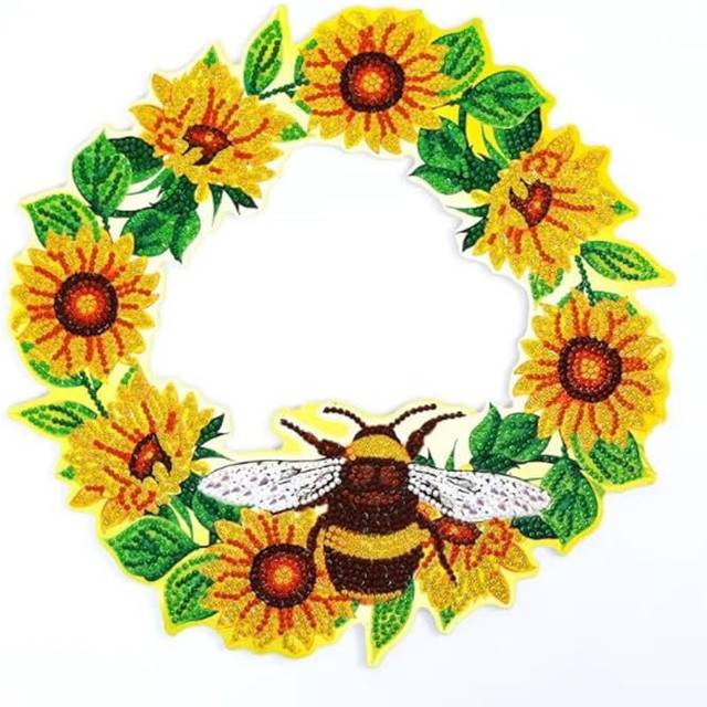 Otteridge  5D DIY Sunflower and Bee Wreath Diamond Painting Kit Crystal Rhinestone Approx 30cm x 30cm Wooden Hanging Decoration - Yellow (76.2cm H X 50.8cm W X 5.08cm D)