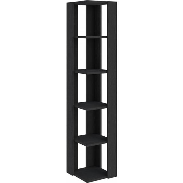 Nati Modern Corner Bookcase 5 Tiers | 34 x 34 x 161 cm | Space-Saving Design - Black Wood (408.94cm H X 86.36cm W X 34cm D)