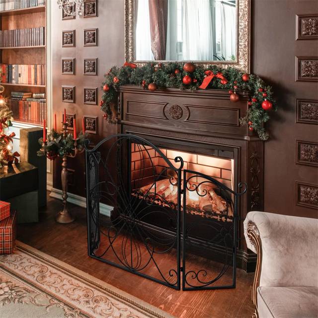 Asaan Metal Fireplace Screen - Matte Black (83cm H X 151cm W X 4cm D)