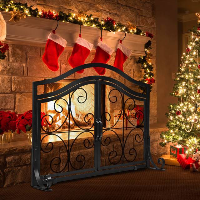 Rozine Metal Fireplace Screen - Matte Black (85cm H X 112cm W X 38cm D)