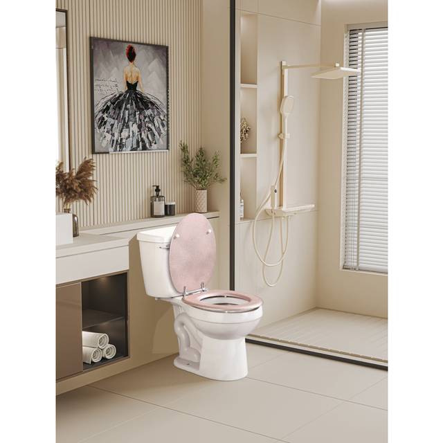 18" Stylish & Durable Mdf Glitter Coating Toilet Seat – Add A Touch Of Glamour To Your Bathroom Stylish Bathroom Accessory Luxury Toilet Seat - Rose Gold (37cm W X 43cm D)