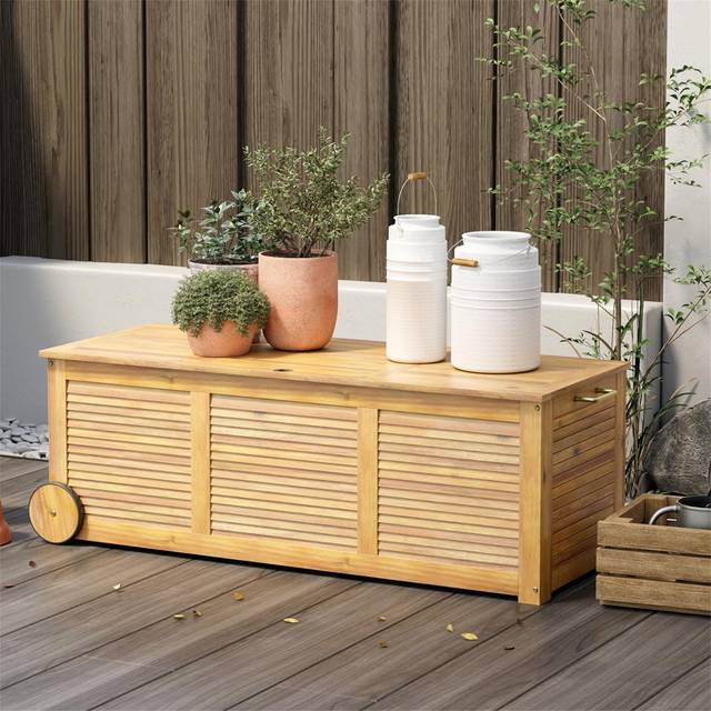 Union Rustic Monsen 10cm W 180L Acacia Deck Box with Wheels in Beige (10cm W X 10cm D)