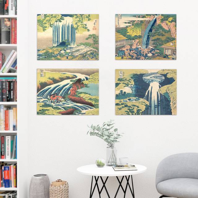 Hokusai Tour Waterfalls Provinces Japanese Landscapes Home Decor Premium Wall Art Poster Pack of 9 - Blue (40.5cm H X 30.5cm W)