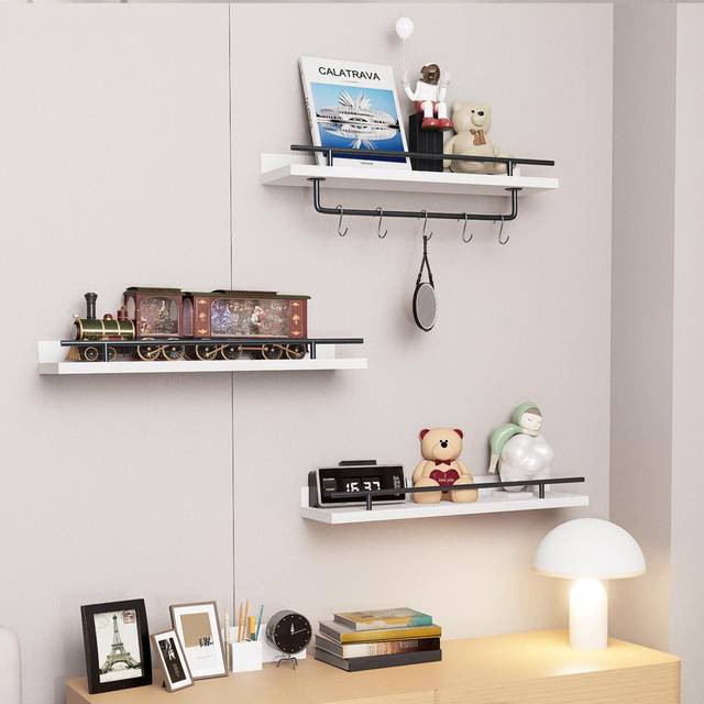 Wooden Wall Shelves With Removable Towel Holder, Wall Shelf With 5X Hooks - White (10.16cm H X 101.6cm W X 38.1cm D)