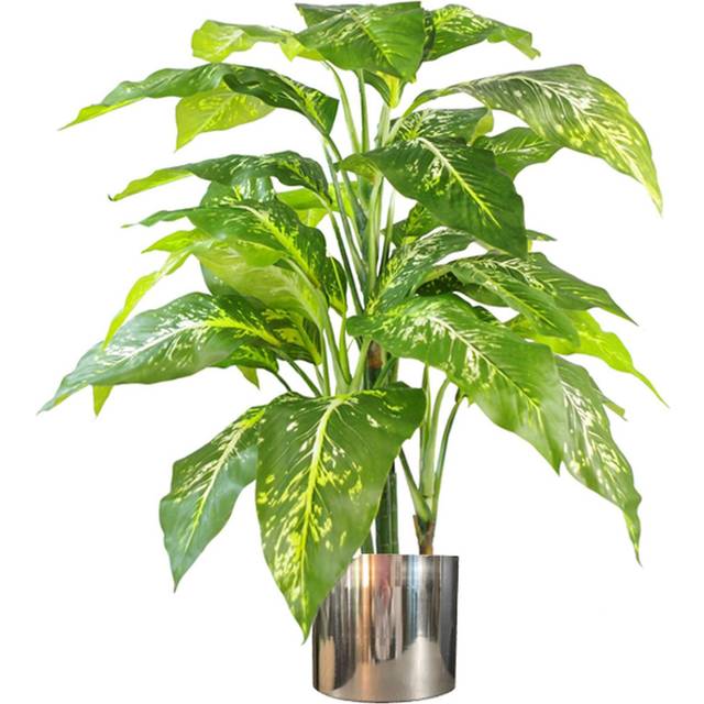 Leaf Artificial Tree Plant Fox Aglaonema Tree Plant Silver Metal Planter, Green