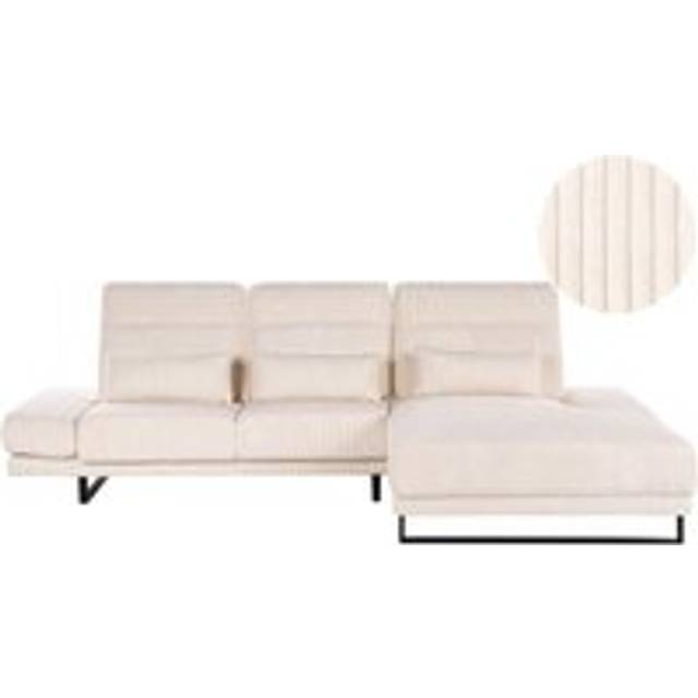 Beliani - Left Hand Corner Sofa Corduroy Upholstery Steel Legs Adjustable Armrests and Backrest Living Room Furniture Beige Ikast