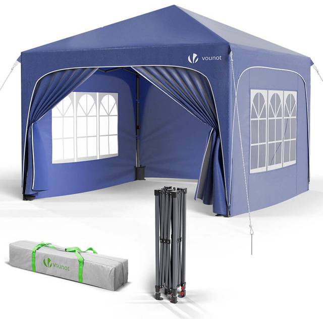 VOUNOT 3x3m Pop up Gazebo with Sides, Waterproof Garden Marquee Party Tent Blue