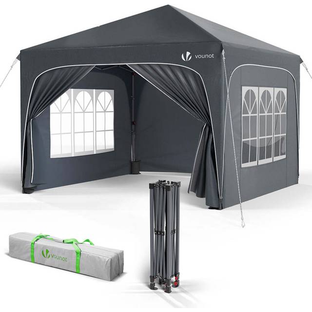 VOUNOT 3x3m Pop up Gazebo with Sides, Waterproof Garden Marquee Party Tent Grey
