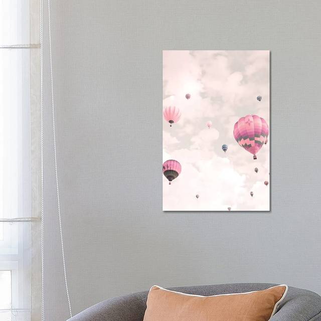 Balloons Over Pink Sky by Caroline Mint - Wrapped Canvas Graphic Art (66.04 cm H x 45.72 cm W x 3.175 cm D)