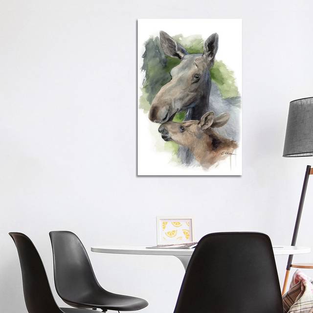Mother and Baby Moose by Watercolor Luv - Wrapped Canvas Painting (101.6 cm H x 66.04 cm W)