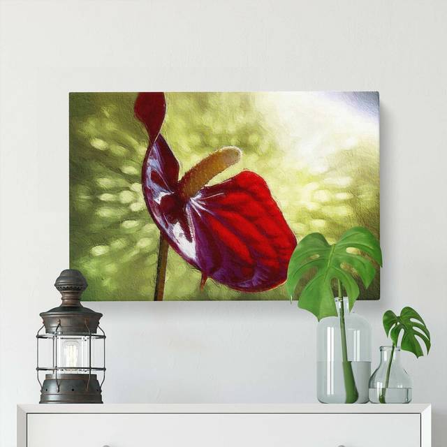 Anthurium Flower - Wrapped Canvas Painting Print (35cm H x 50cm W x 3cm D)