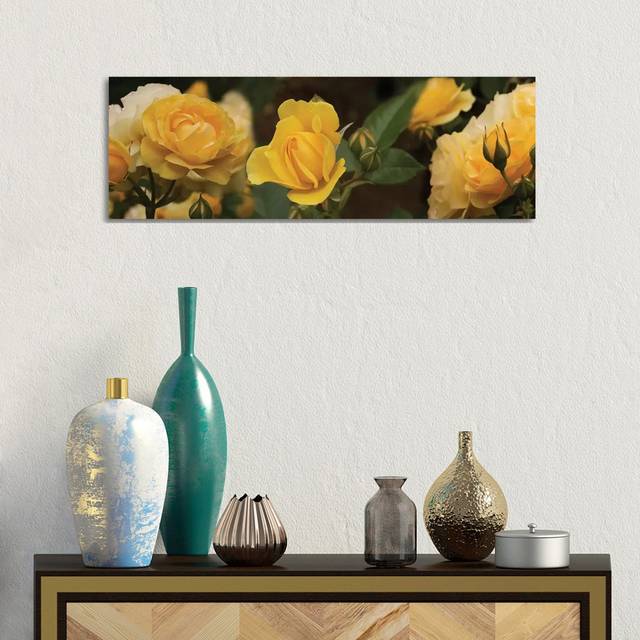 Close-up of Yellow Rose Flowers by Panoramic Images - Wrapped Canvas Panoramic Photograph (30.48 cm H x 91.44 cm W x 3.175 cm D)