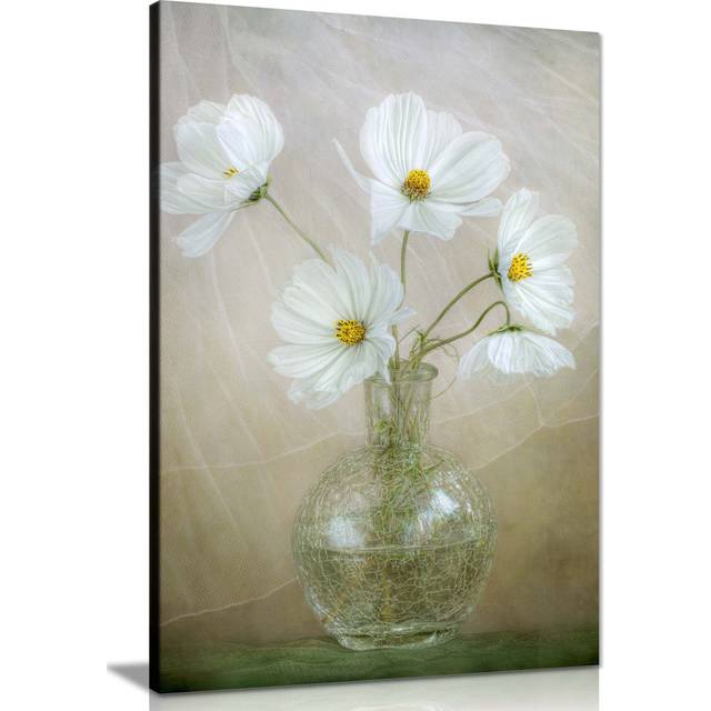 Panther Print Fine Art Prints White Daisy Flowers In A Vase Artistic Framed Canvas Print, Pictures For Home Walls, Bedroom, Living Room & Bathroom Dec (91cm H x 61cm W)