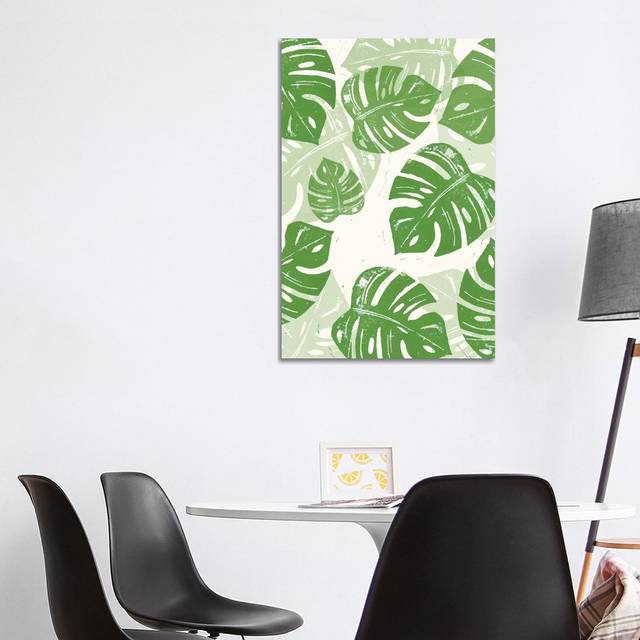 Linocut Monstera by Bianca Green - Wrapped Canvas Painting (101.6cm H x 66.04cm W x 1.91cm D)