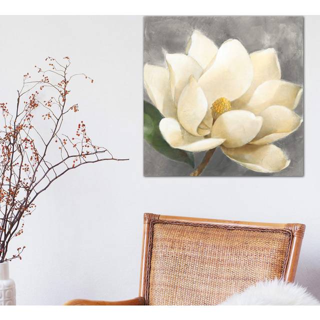 Magnolia Blossom On Gray by Albena Hristova - Wrapped Canvas Painting Print (45.72 cm H x 45.72 cm W x 3.175 cm D)