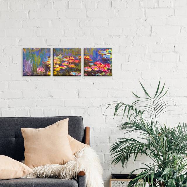 &#39;Water Lilies&#39; by Claude Monet Painting Multi-Piece Image on Wrapped Canvas (30.48cm H x 91.44cm W x 1.91cm D)