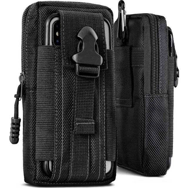 ONEFLOW Överlevnadsfodral för Xiaomi Redmi Note 14 5G, mobiltelefonbältesväska av nylon med karbinhake, taktisk EDC-väska med bälteshållare, mobiltelefonfodral utomhus mobilficka, svart