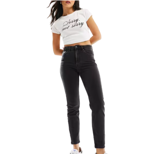 Stradivarius – Svarta slim mom jeans med stretch-Svart/a