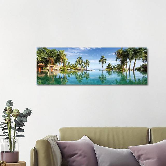 Infinity Pool At A Luxury Beach Resort On Tahiti by - Wrapped Canvas Panoramic (40.64cm H x 121.92cm W)