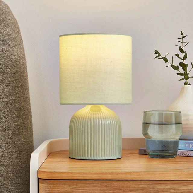 Hebe Ribbed Ceramic Table Lamp - Sage