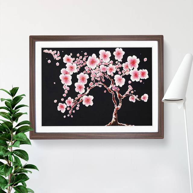 Glowing Cherry Blossom Tree Flowers - Picture Frame Graphic Art - Black;Pink (25cm H X 34cm W)
