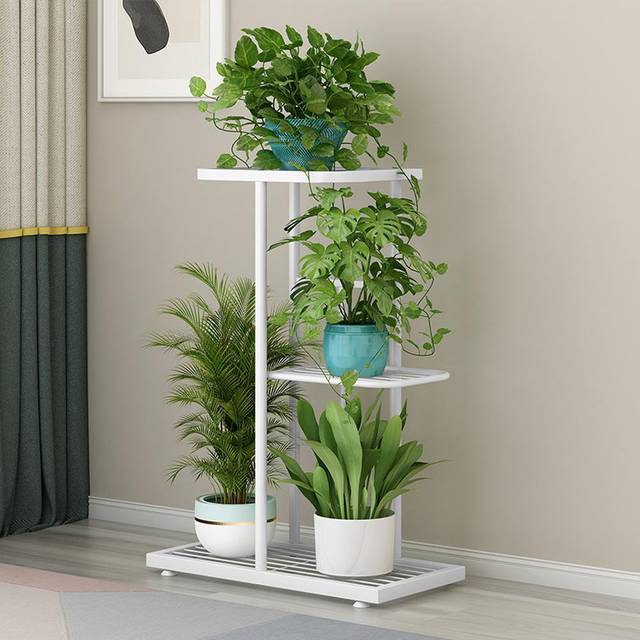 Plant Stand Indoor Outdoor 3 Tier Metal Flower Shelf Plant Shelf Corner Display Rack - White