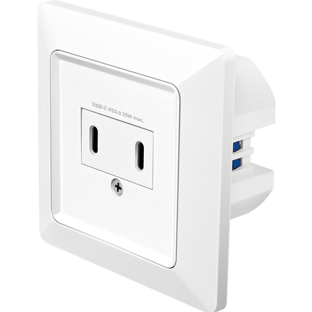 LogiLink PA0332 – Dolt uttag med 2 x USB-C (25 W/15 W), PD (PowerDelivery 3.0), skyddsklass IP20