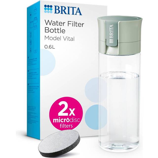 BRITA Water Filter Bottle Vital Light Green (600ml) Inc. 2x Microdisc filters