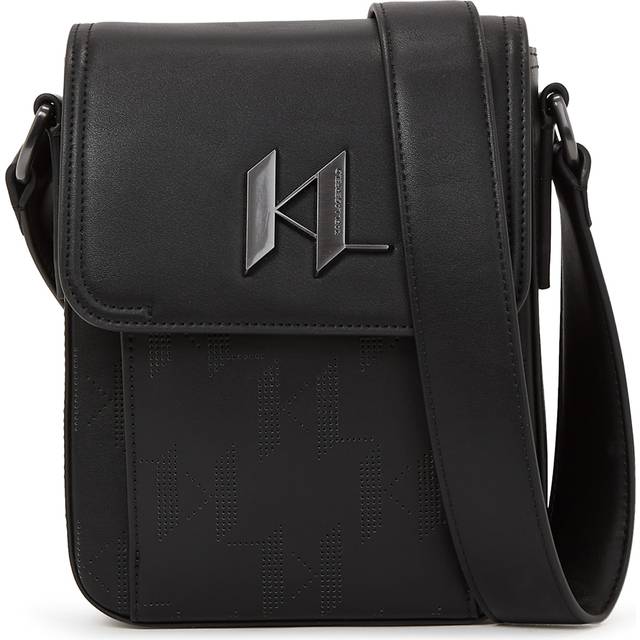 Karl Lagerfeld, K/plak Perforated North-south Crossbody Bag, Man, Black, Size: One size