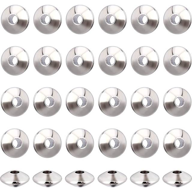 NBEADS 100 Pcs 6mm Metal Spacer Beads  304 Stainless Steel Flat Round Metal Loose Beads Smooth Crafting Beads Supplies for Bracelets Necklace DIY Jewe