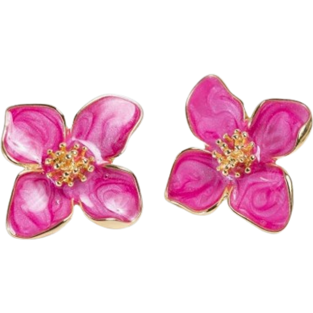SHEIN 1pair Colorful Oil Drip Four-Petal Flower Shaped Dopamine Stud Earrings For Women, Simple & Sweet Daily Accessory, Perfect Gift For Vacation Valentine