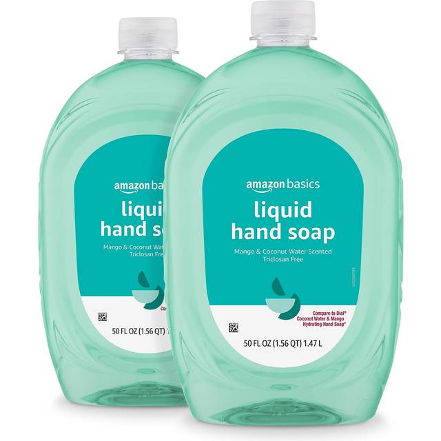 Amazon Basics Liquid Hand Soap Refill Mango  Coconut Water Scent TriclosanFree 50 Fl Oz Pack of 2