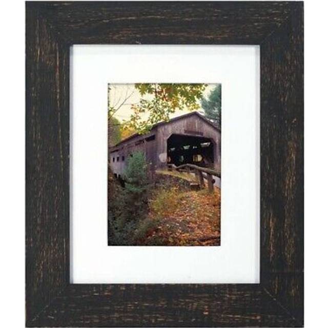 Malden Distressed Wood Matted Frame  Made to Display Pictures 5x7 with Mat  or 8x10 Without Mat  Black