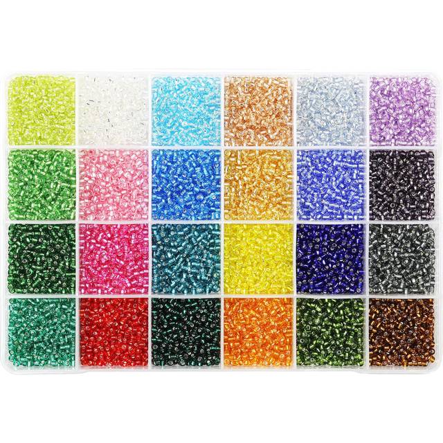 Bala&Fillic 8/0 Glass Seed Beads Transparent Silver Lined About 7200pcs in Box 24 Multicolor Assortment 3mm Seed Beads for Jewelry Making(300pcs/Color