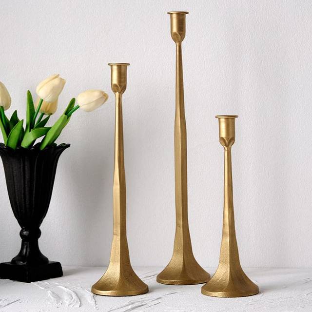 Denique Iron Taper Candle Holder Set of 3  Gold Candlestick Holders Decorative Candle Stand  Tapered Candle Holders Tall Set for Wedding  Dining Table