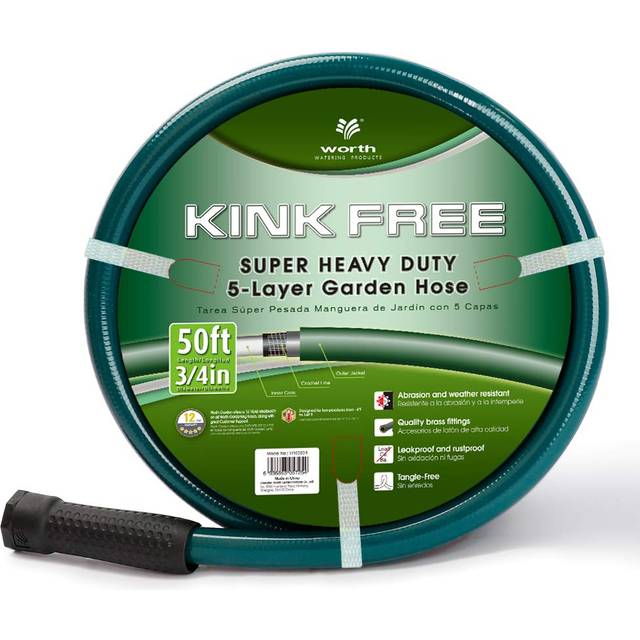 Worth Garden 3/4 in. x 50 ft. Long Water Hose - Heavy Duty Durable Non Kinking Garden Hose - PVC Material Hose with Brass Fittings - Flexible Hose for