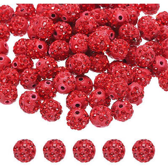 50pcs 10mm Red Rhinestone Polymer Fancy Beads For Diy Jewelry Making