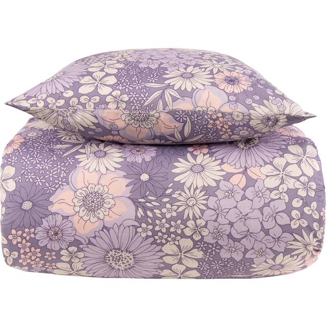 Dubbelt påslakanset 200x220 cm - Lila blommigt bäddset - Borg Living dubbelt påslakan i polycotton (200x220 cm)