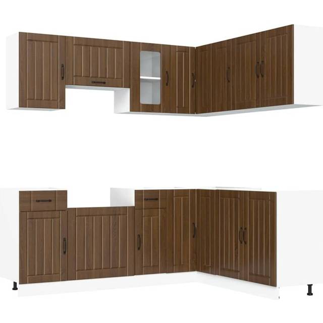 (brown oak) vidaXL 11 Piece Kitchen Cabinet Set Kalmar White Engineered Wood