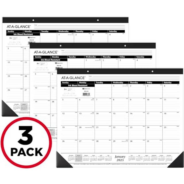 "AT-A-GLANCE 2025 Desk Calendar  Desk Pad  Monthly  21-3/4"""""""" x 17""""""""  Large  Ruled Blocks  3 Pack (AZSK240025)"